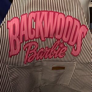 Backwoods Barbie Striped Apron. Fits  small to large.  Adjustable.